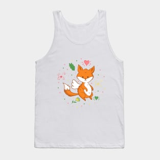 Cute cartoon fox with flowers and leaves Tank Top